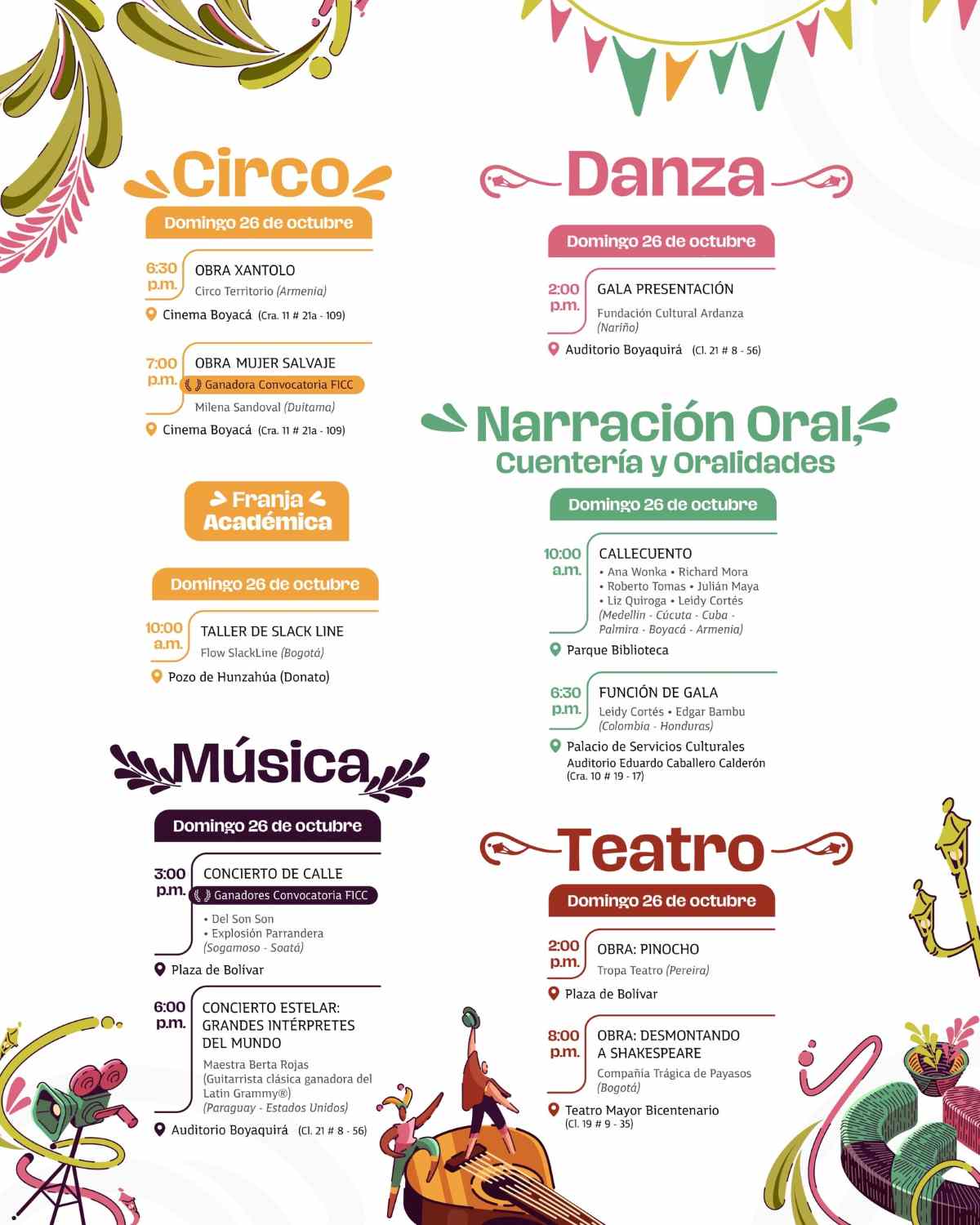 TUNJA: Programación FICC 2025 / domingo 26 de octubre