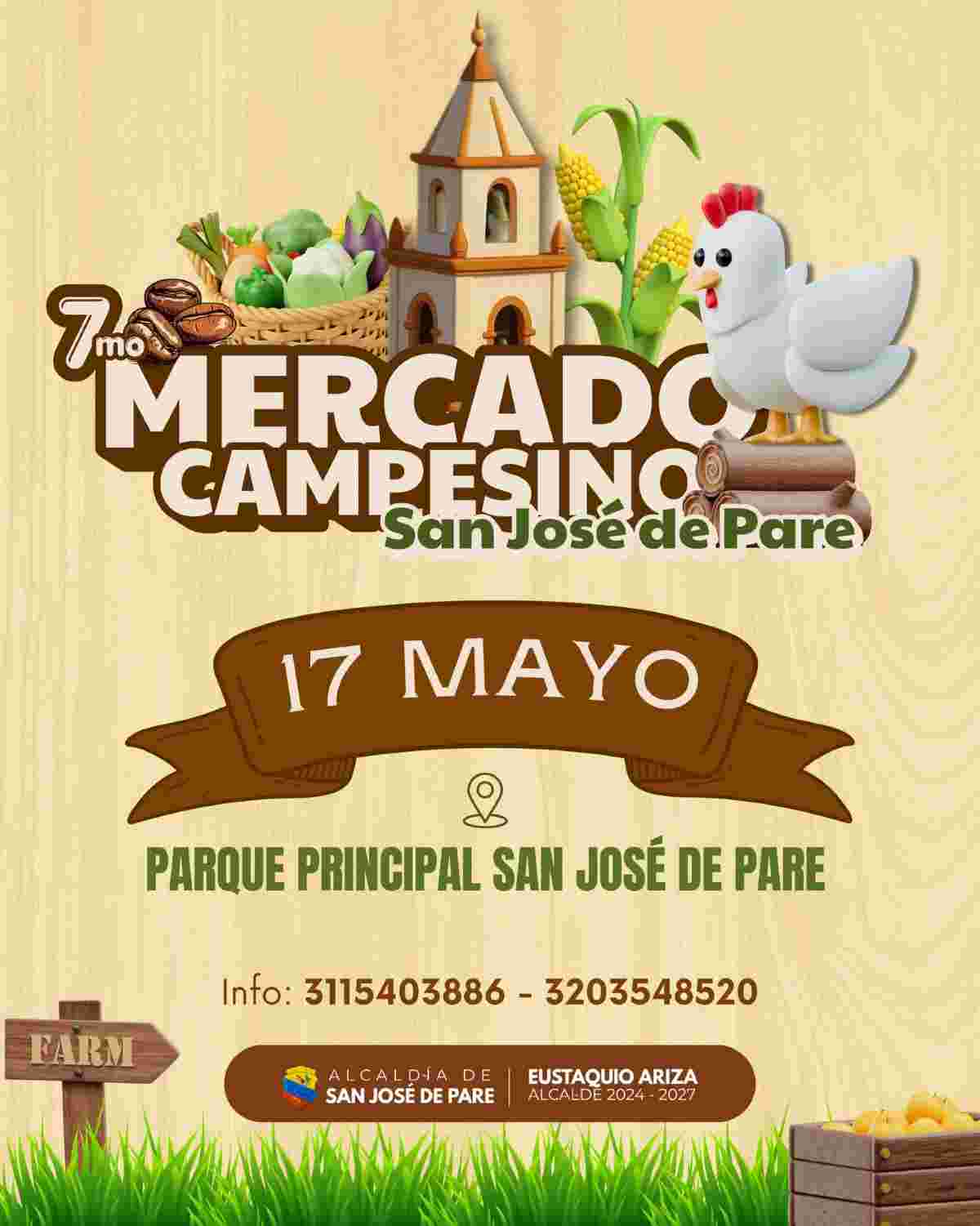 Afiche oficial del 7mo Mercado Campesino en San José de Pare, Boyacá, con fecha del 17 de mayo de 2026.