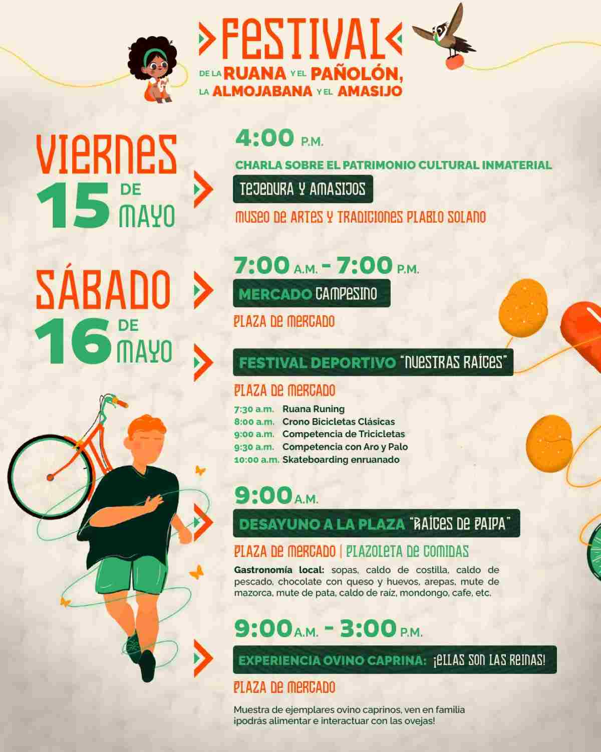 Afiche oficial y programación detallada del Festival de la Ruana y la Almojábana 2026 en Paipa, Boyacá.