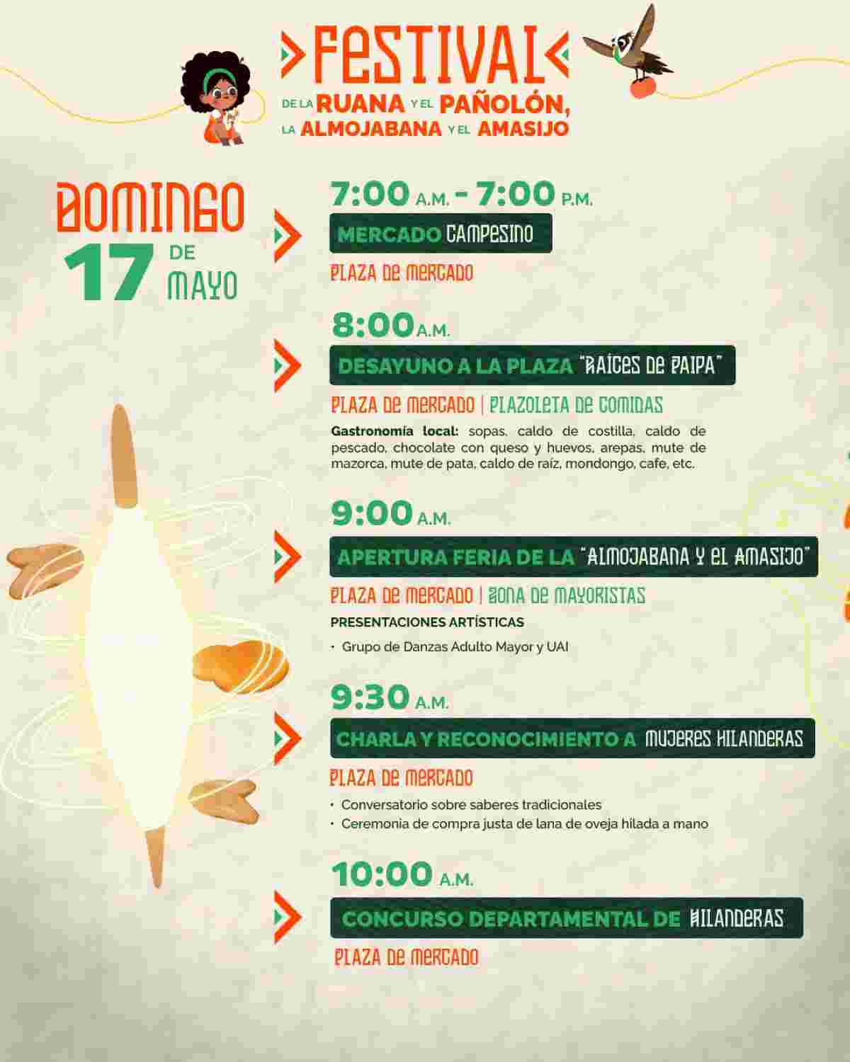 Afiche oficial y programación detallada del Festival de la Ruana y la Almojábana 2026 en Paipa, Boyacá.