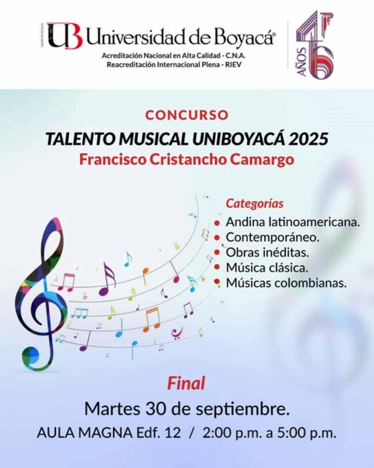 TUNJA: ¡Gran Final! del concurso Talento Musical Uniboyacá 2025 "Francisco Cristancho Camargo"