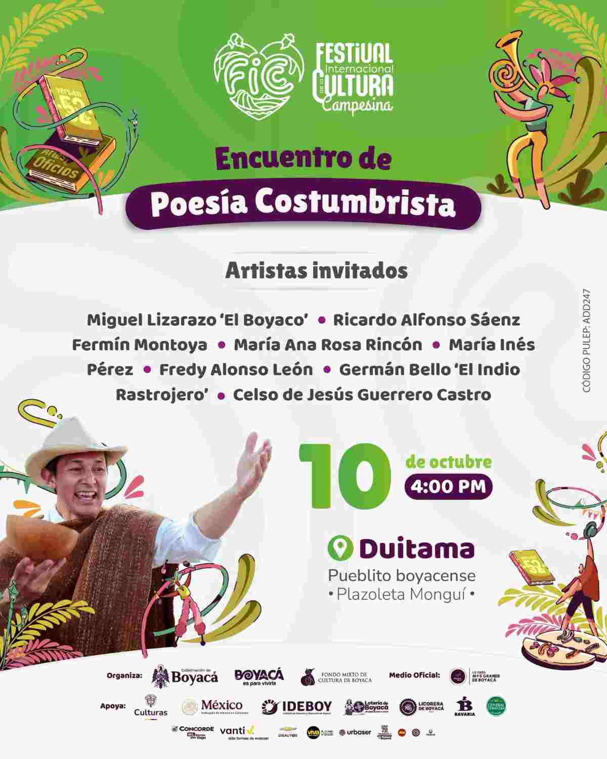 DUITAMA - Pueblito Boyacense: Encuentro de Poesía Costumbrista y "Noche Joven FICC"
