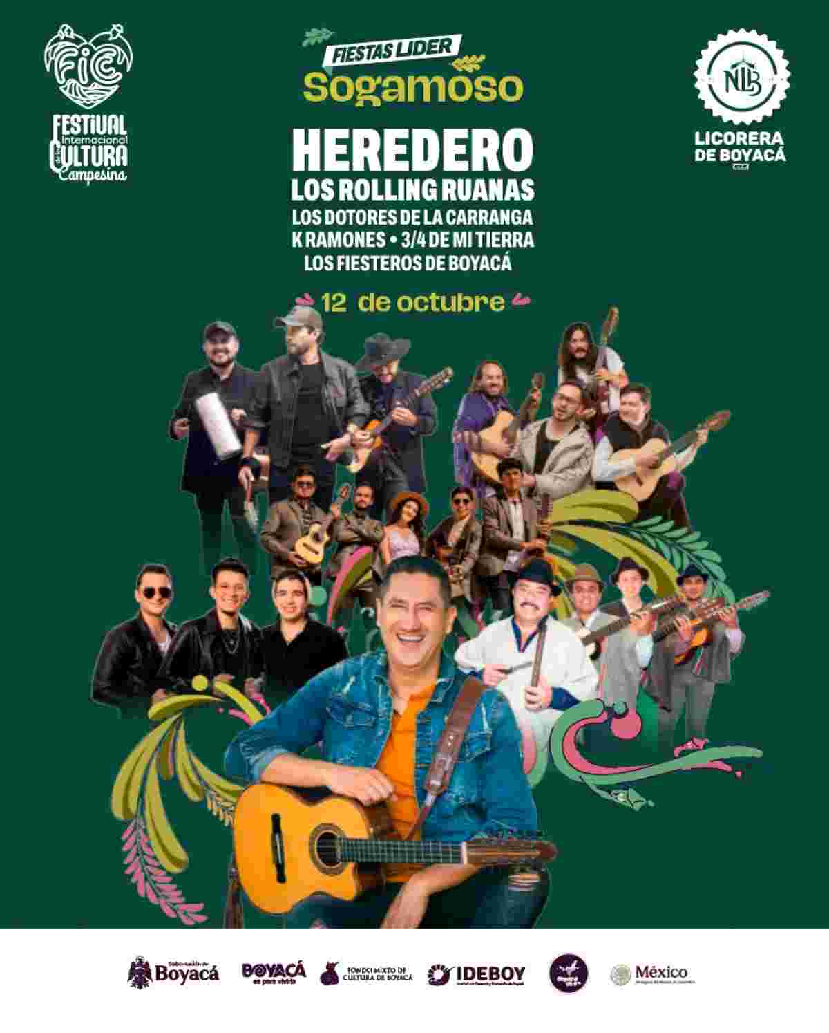 SOGAMOSO: Concierto FICC 2025: Heredero, Los Rolling Ruanas, Los Dotores de la Carranga, Kramones, 3/4 de Mi Tierra, Los Fiesteros de Boyacá