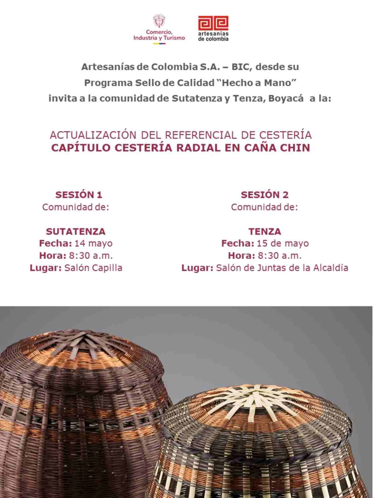 SUTATENZA Y TENZA: Actualización del Referencial de Cestería Radial en Caña Chin 2026 Afiche oficial de Artesanías de Colombia para la actualización del referencial de cestería en Sutatenza y Tenza, Boyacá.
