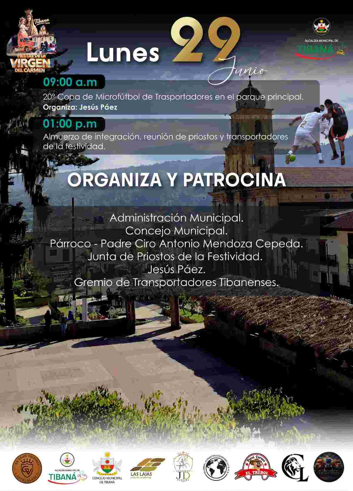 Afiche oficial de las Fiestas de la Virgen del Carmen y Concurso de Tractomulas 2026 en Tibaná, Boyacá.