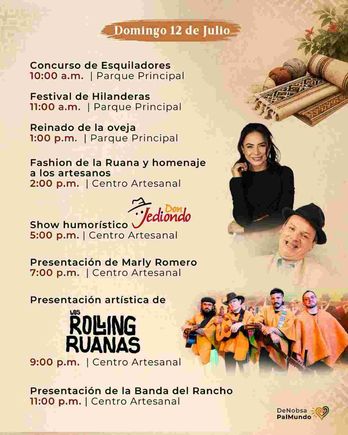 Afiche oficial y programación detallada del Día Mundial de la Ruana 2026 en Nobsa, Boyacá.