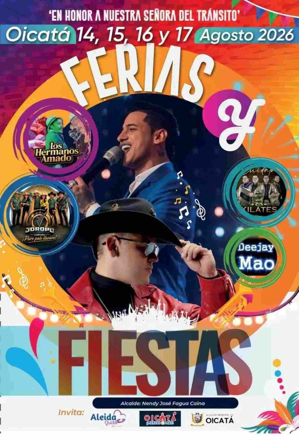 OICATÁ: Ferias y Fiestas 2026 en Honor a Nuestra Señora del Tránsito Afiche oficial de las Ferias y Fiestas 2026 en honor a Nuestra Señora del Tránsito en Oicatá, Boyacá.