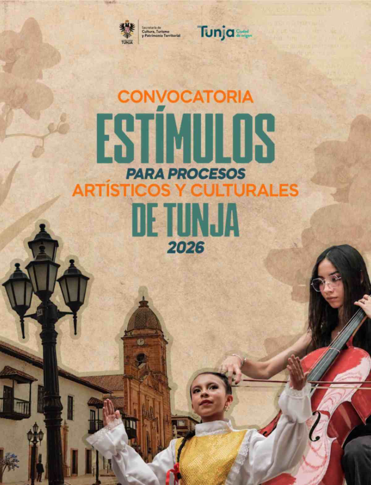 Afiche oficial de la Convocatoria Estímulos para Procesos Artísticos y Culturales de Tunja 2026 Afiche promocional de la Convocatoria de Estímulos para Procesos Artísticos y Culturales CEPAC 2026 impulsada por la Alcaldía Mayor de Tunja y la Secretaría de Cultura